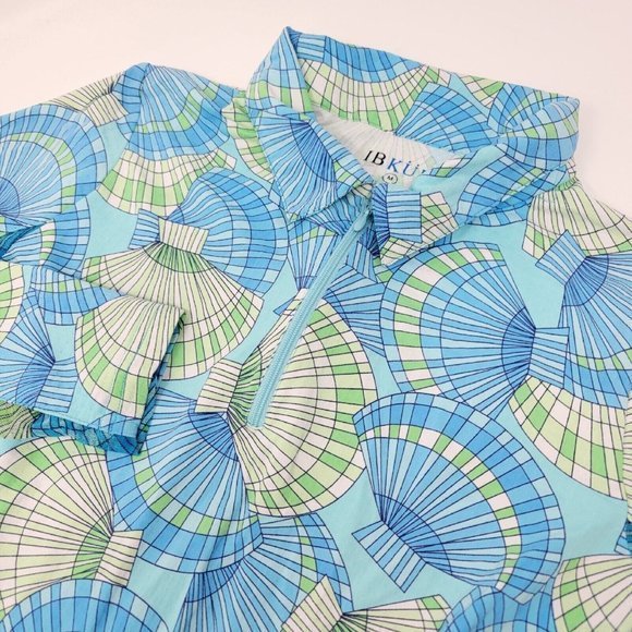 IBKUL Pullover Top Womens Medium Quarter Zip Blue Seashells Long Sleeve Pullover - Picture 3 of 4